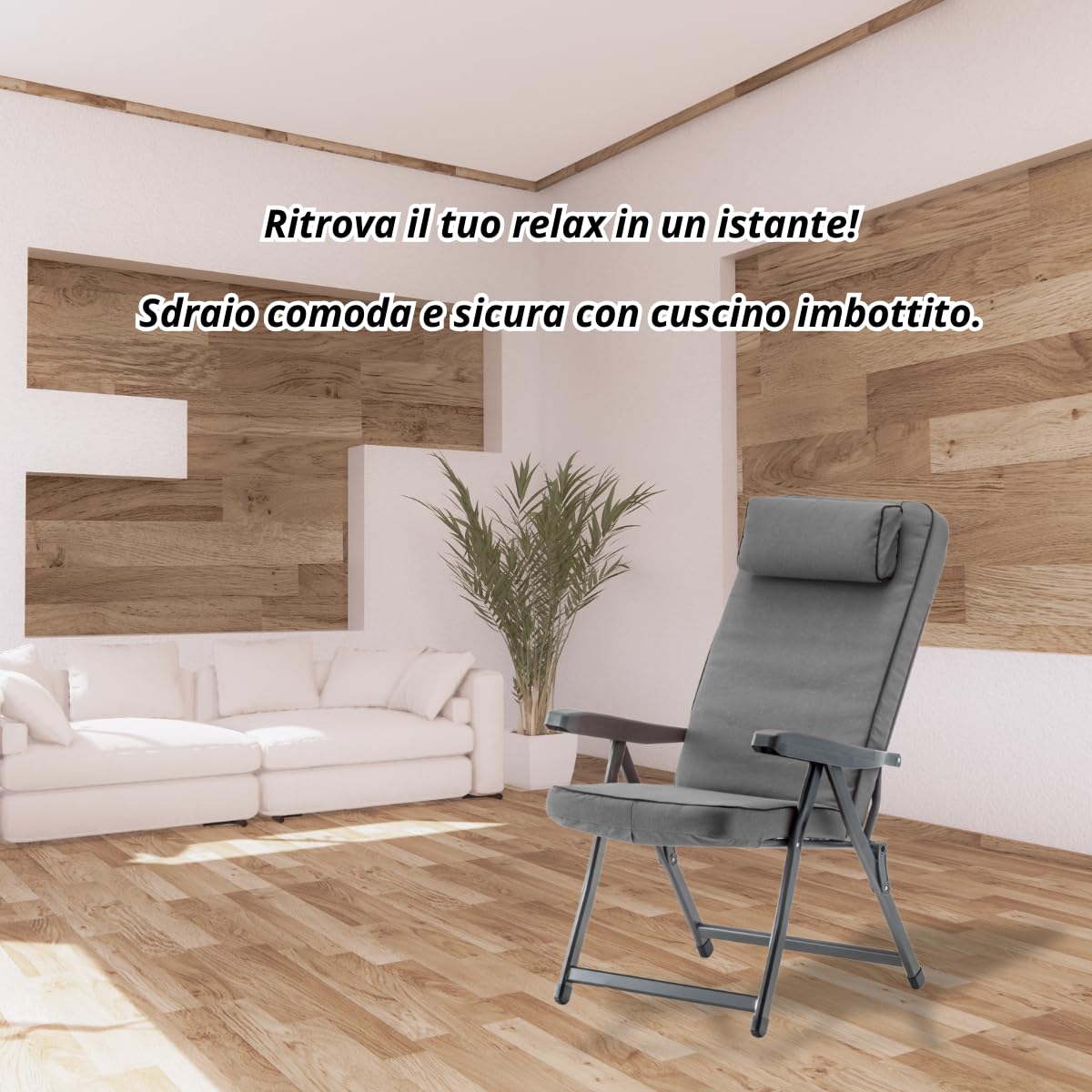 Tomaino Tumbona acolchada para uso interior exterior (Gris, Sillón estándar)