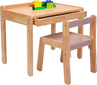 Livonir Kids Table Chair Set - Natural Wooden Desk, Children's Desk and Chair Set for Home and School, Children's Room Fur...