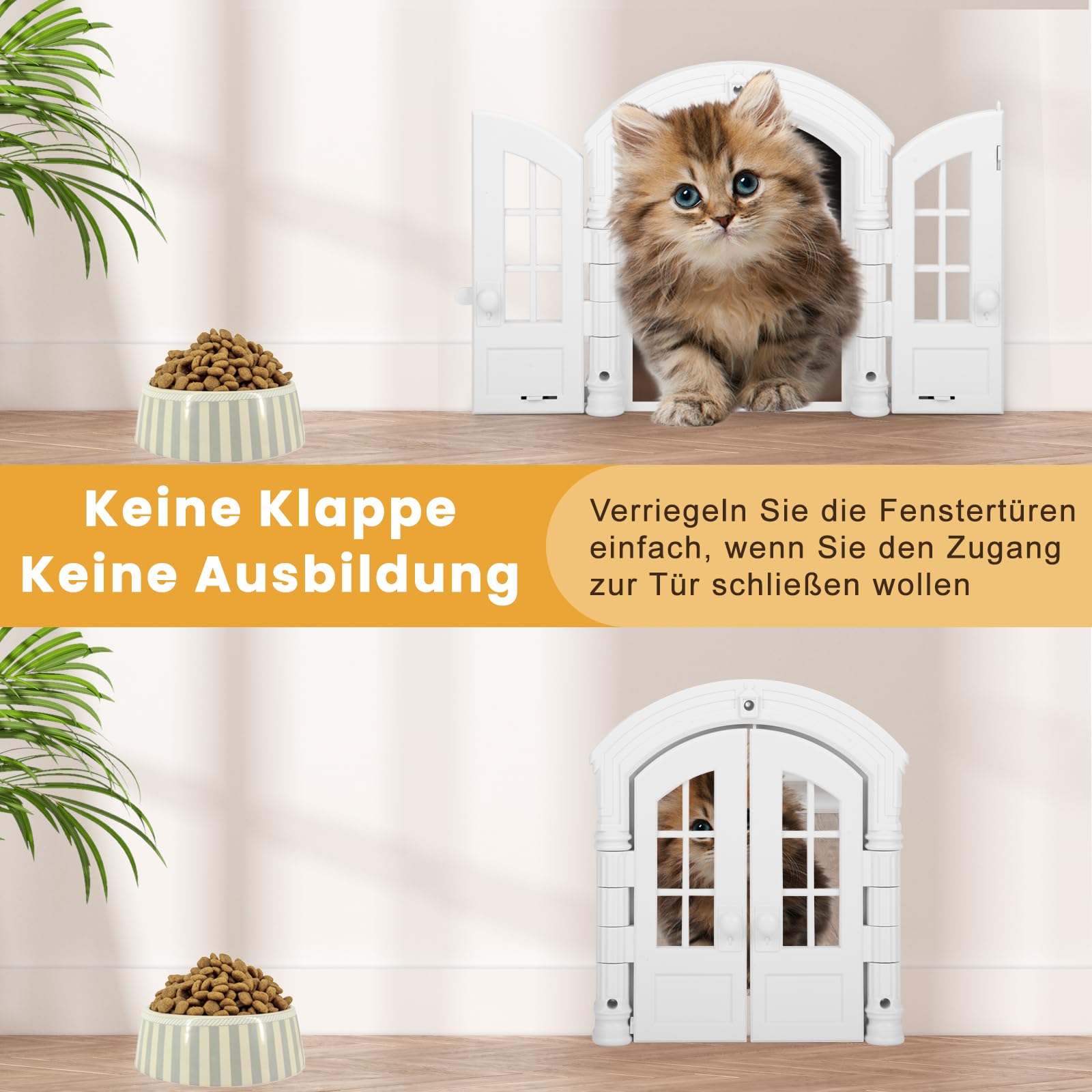 aleawol Groß Katzentür Innentür Katzentüren für Innentüren mit Doppeltürkonstruktion, Französische Innentür ohne Klappe für Katzen und Kleiner Hund Innen-Außen Tür und Wand