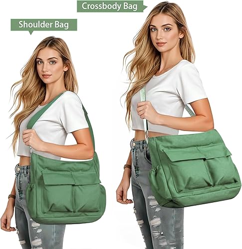 Miniatura 2 de Bolso bandolera de lona para hombres y mujeres, bolso vintage para laptop, bolsa grande con múltiples bolsillos