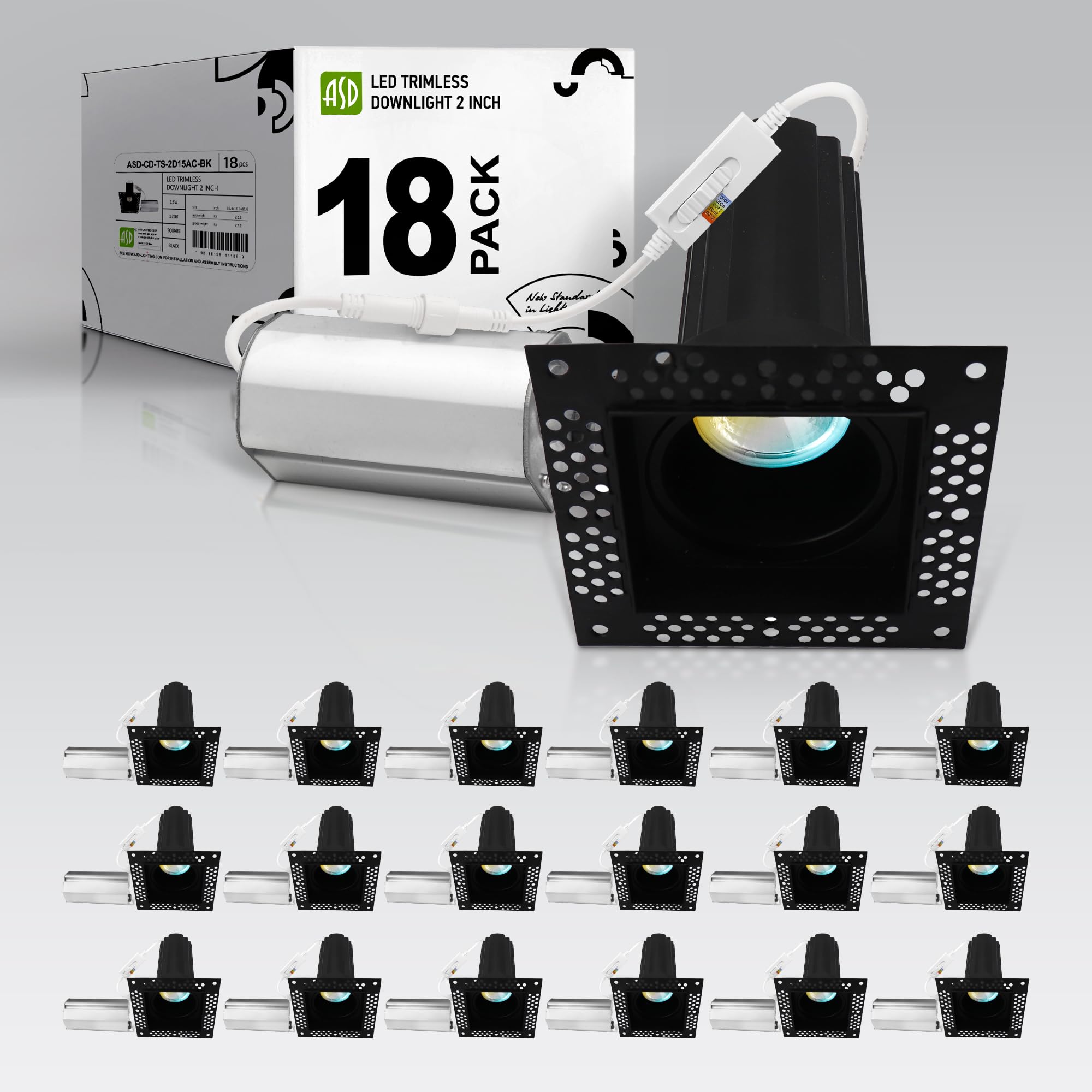 Snapklik.com : ASD Trimless 2 Inch LED Recessed Lighting, 15W 120V ...