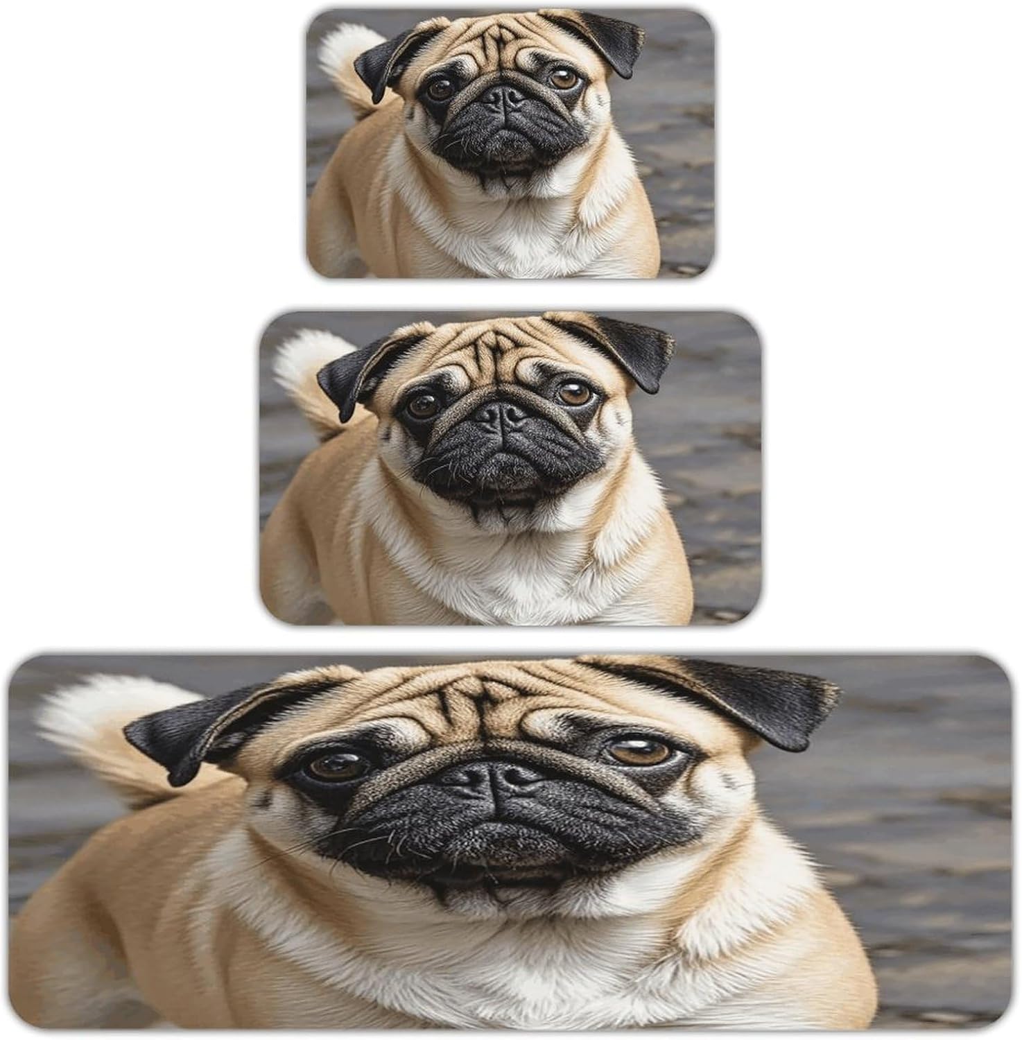 Pug Dog Kitchen Mats Soft Absorbent Rugs for Floor Non Slip Washable Kitchen Mats Fashion Rectangular Rugs for Three-Piece Set for Laundry Office Home Sink
