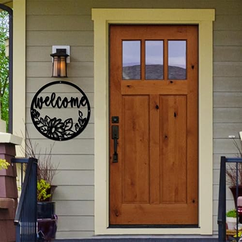 Miniatura 4 de Letrero de metal con texto en inglés "Flowers Welcome Welcom", letrero de metal para interiores y exteriores, decoración para colgar en la pared,