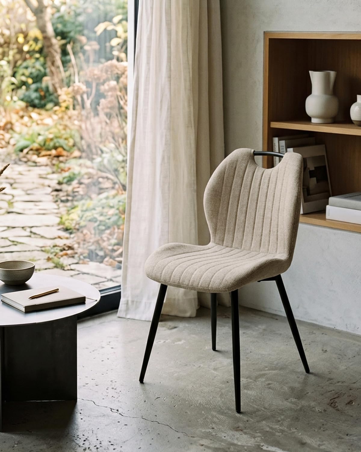 JIJIAN Esszimmerstühle 6er Set mit Leinenstoff und Metallbeinen, Haferbeige