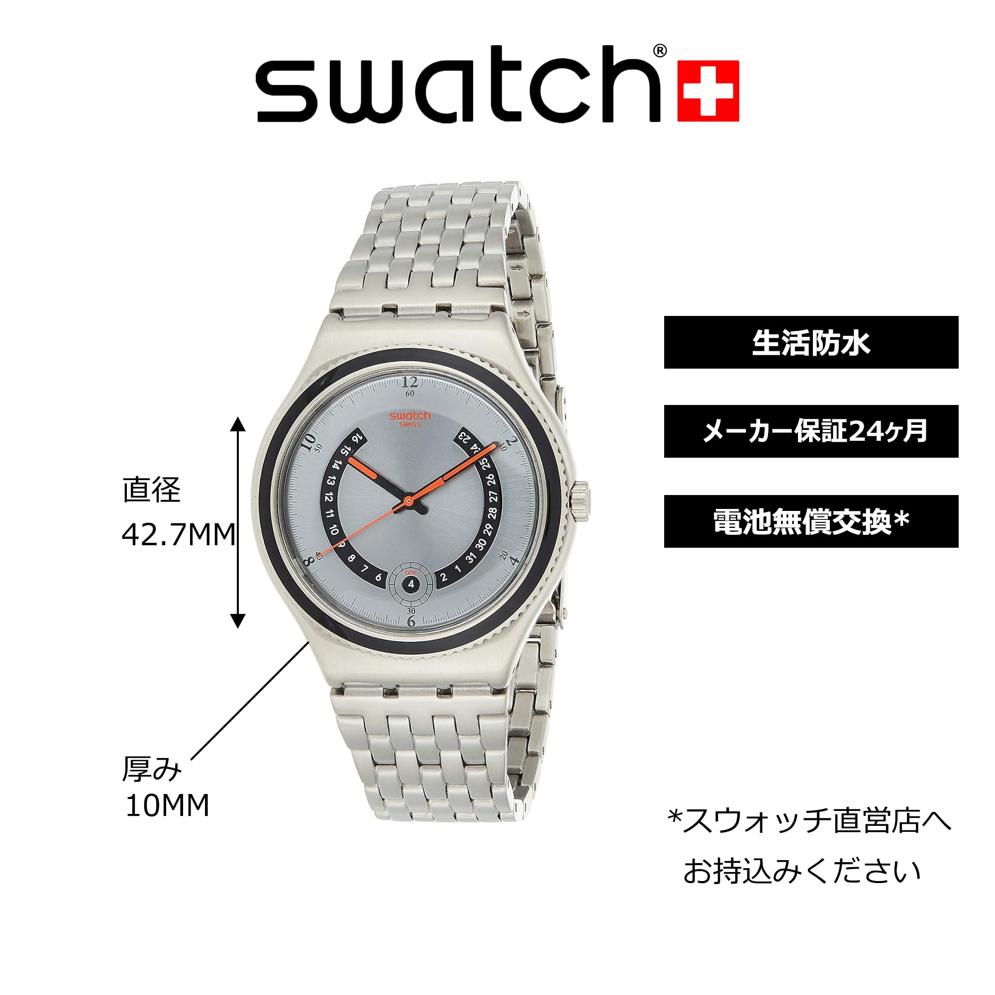 Swatch Irony Big Classic Beaulieu - Reloj de Cuarzo para Hombre, con Correa de plástico, Color Plateado