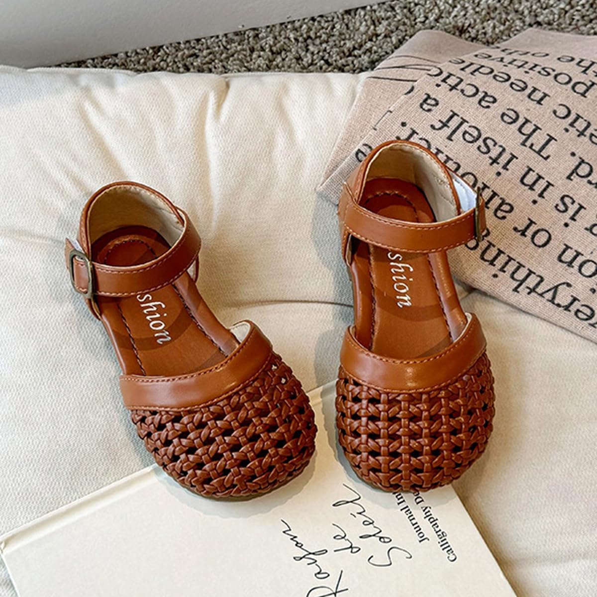 Toddler Girl Knitted Closed Toe Sandals (Brown, Toddler, Women, 10.5, Numeric, US Footwear Size System, Medium)