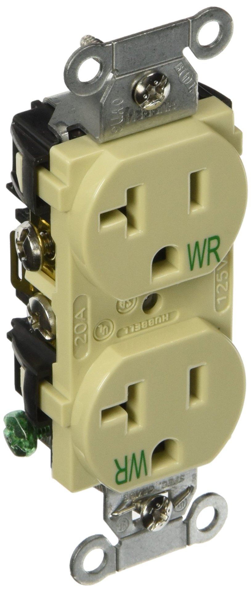 Hubbell BR20IWR Weather Resistant, Common Ground, 20 amp, 125V, 5-20R, Ivory