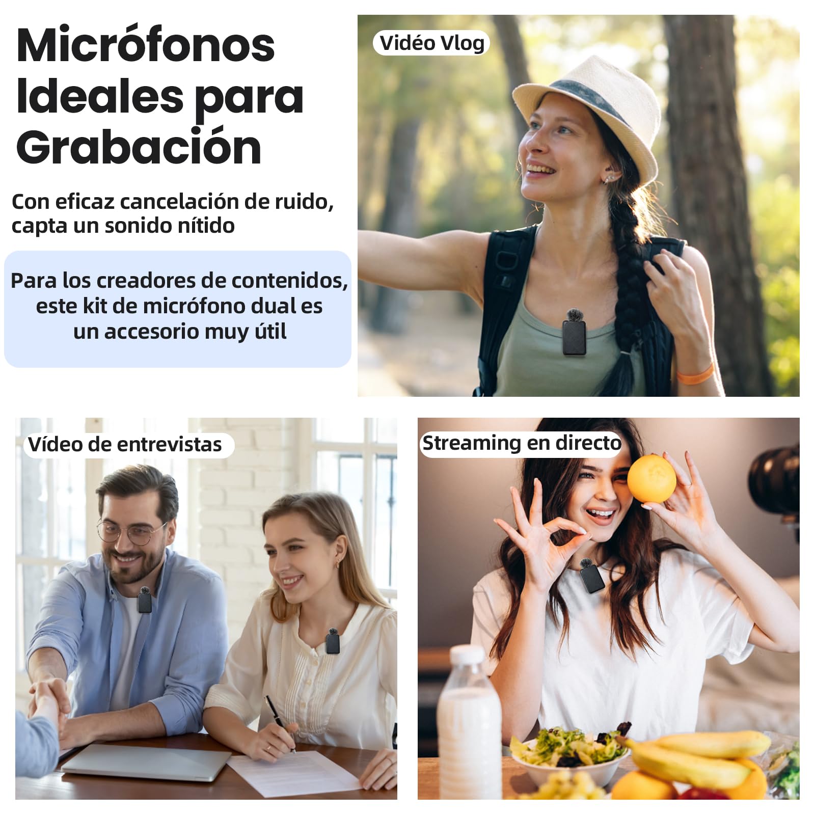 Microfono Inalambrico, Micrófono Inalambrico Solapa Mini 2.4GHz 2Pcs para iPhone Movil Cámara Videocámara, Microphone Lavalier de Corbata para Youtube Facebook Twitter TIKTok