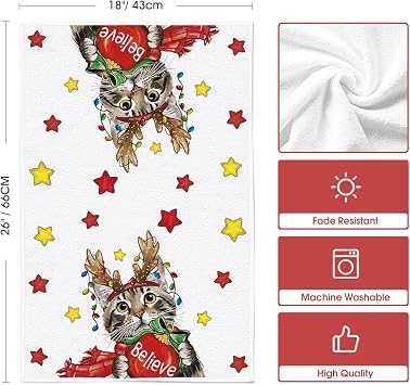 Artoid Mode Red Cat Merry Christmas Kitchen Towels Set of 2 18x26 Inch