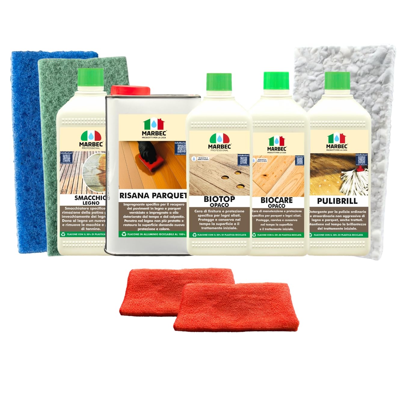 MARBEC KIT RESTUARA LEGNO OLIATO OPACO Per il restauro fai da te di pavimenti in parquet oliato opaco. Dona al materiale una nuova protezione idrorepellente e antimacchia.
