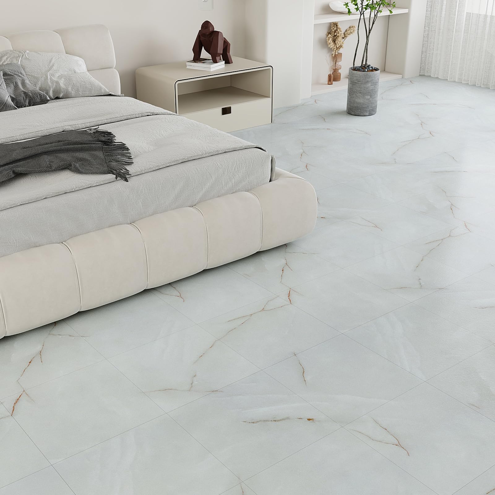 VEELIKE Pavimento PVC Adesivo Effetto Marmo Grigio Nebbioso Piastrelle Adesive Cucina Marmo Bianco Oro Piastrelle Adesive Pavimento Bagno Impermeabile Camera da Letto Soggiorno 30cm x 30cm 12 Pezzi