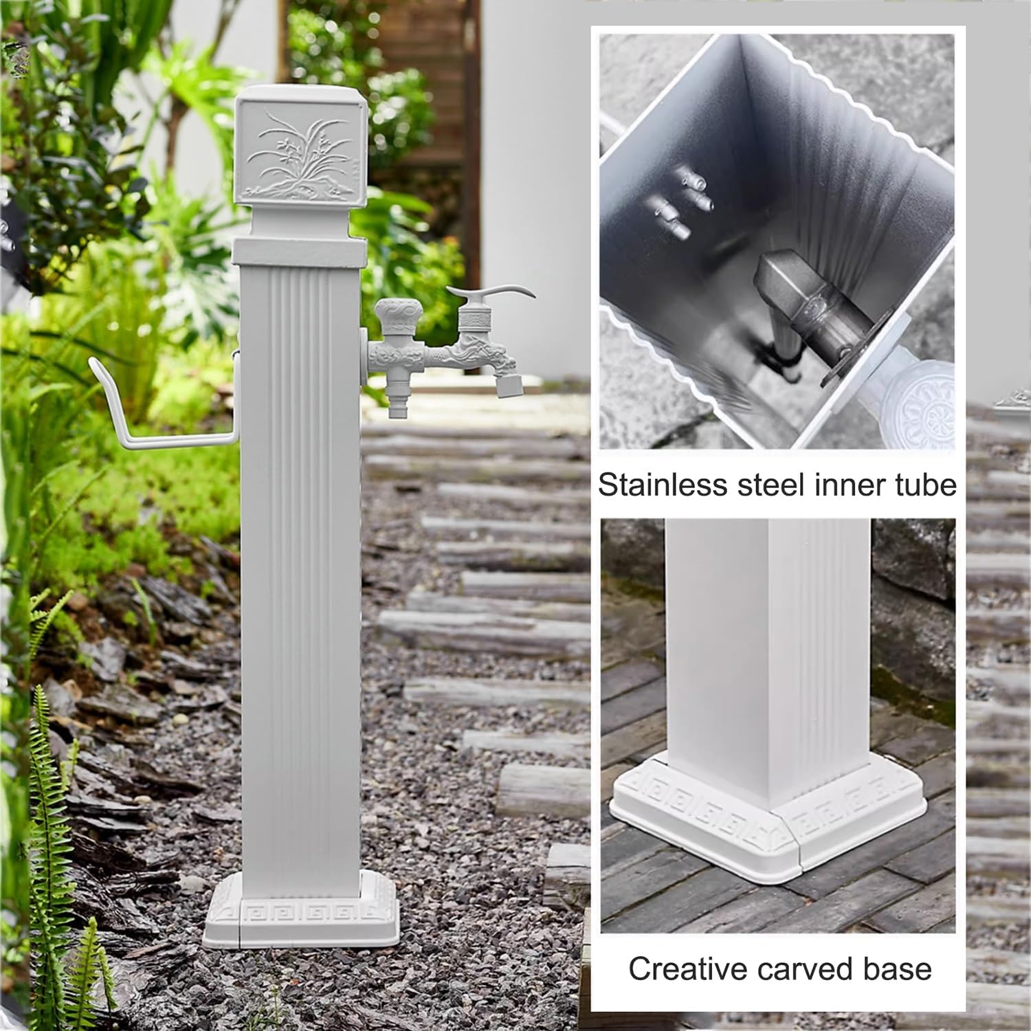 Outdoor Garden Water Column with Hose Stand, Antifreeze Hose Faucet Extender with Faucet & Spray Gun, Yard Hydrant Water Feature Fountain(B-74cm/29.1in)