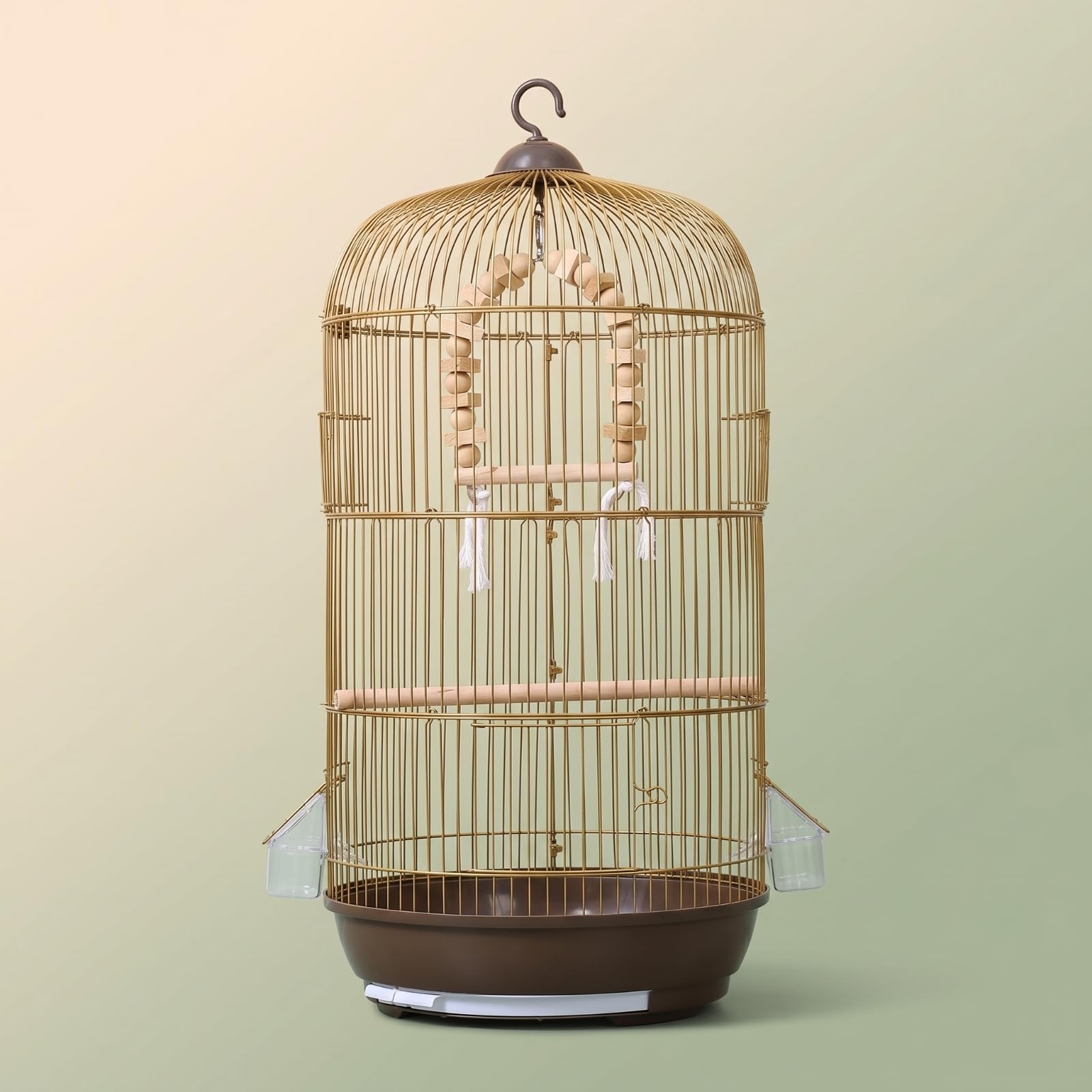 Vogelkäfig mit Spielzeug hoch Vogelkäfig mit Futternäpfen pflegeleicht für Vogelbesitzer, Wellensittiche, Wohnzimmer, Array, Gold, Durchmesser 33CM, Höhe 71CM
