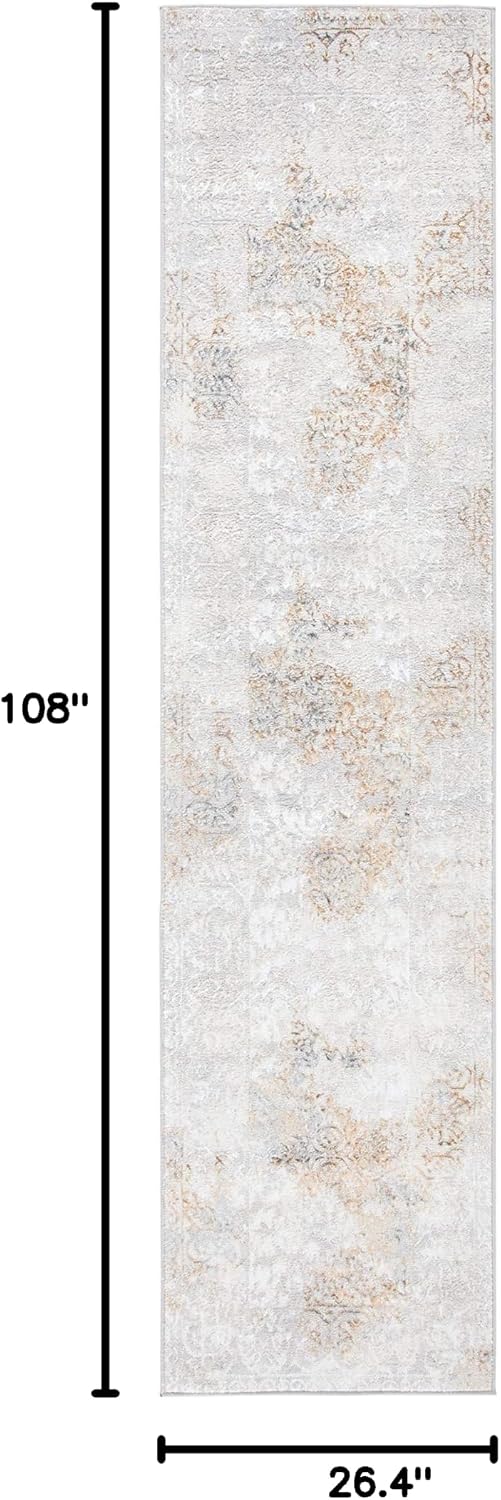 SAFAVIEH Orchard Collection Runner Rug - 2'2" x 9', Grey & Gold, Oriental Distressed Design, Non-Shedding & Easy Care, Ideal for High Traffic Areas in Living Room, Bedroom (ORC684G)