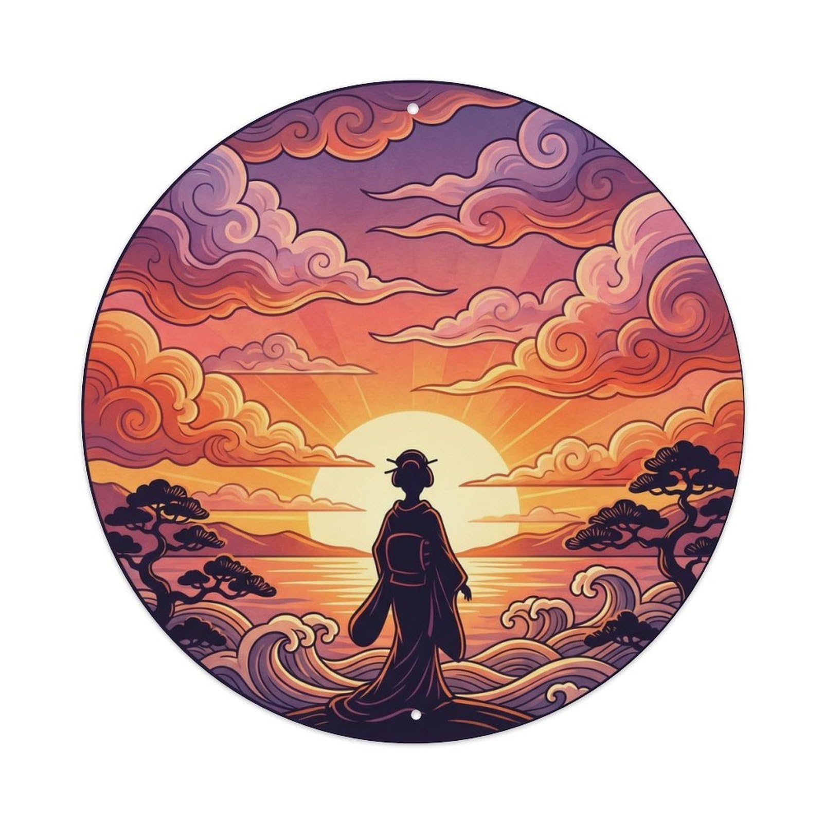 Fqnyr Style Metal Tin Sign Japanese Geisha Admiring Sunset Glow Brilliant