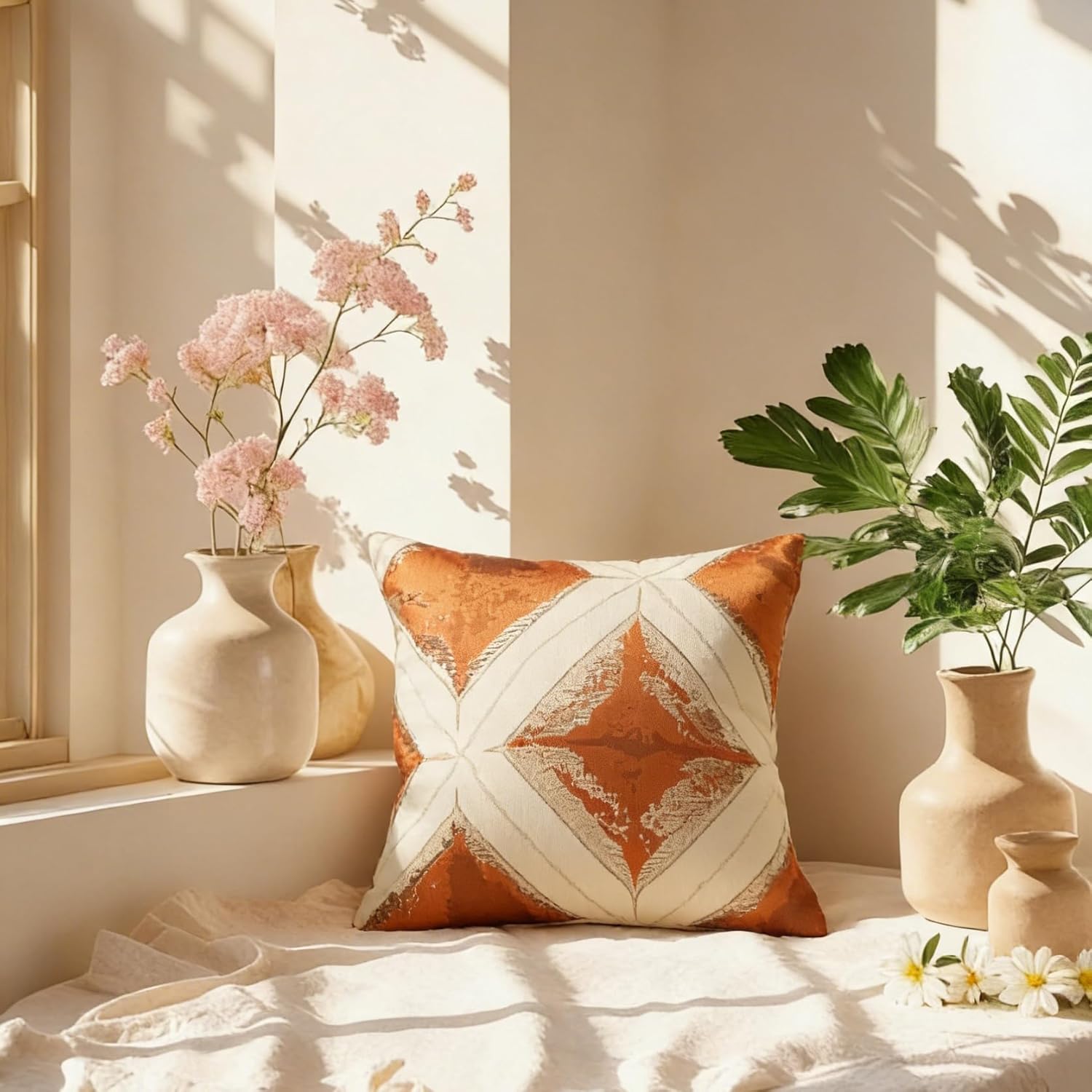 Polyester Boho Apricot Throw Pillow Covers Set of 2 18x18 Inch Decorative Cushion Cases with Plain Polka Dot Geometric Patterns for Couch Sofa Bedroom Living Room