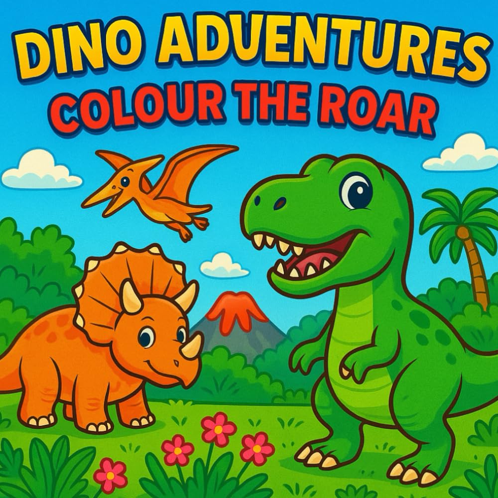 Dino Adventures | Dinosaur Colouring / Coloring Book | Ages 3-7yrs Old | Travel Sized |: Colour the Roar