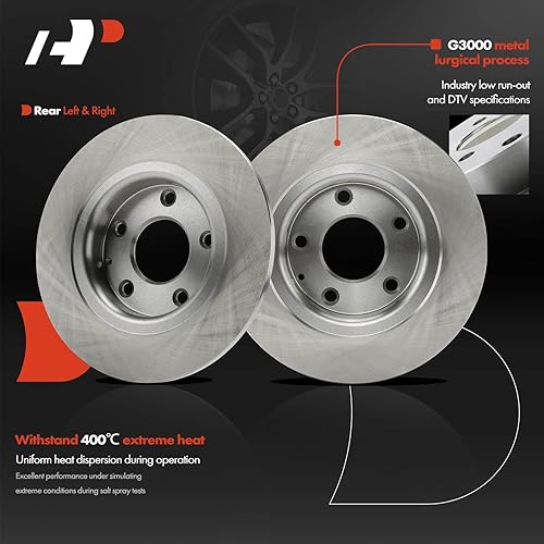 Miniatura 5 de A-Premium Kit de rotores de freno de disco sólido trasero de 10.94 pulgadas (10.945 in) + pastillas de cerámica compatibles con modelos Mazda