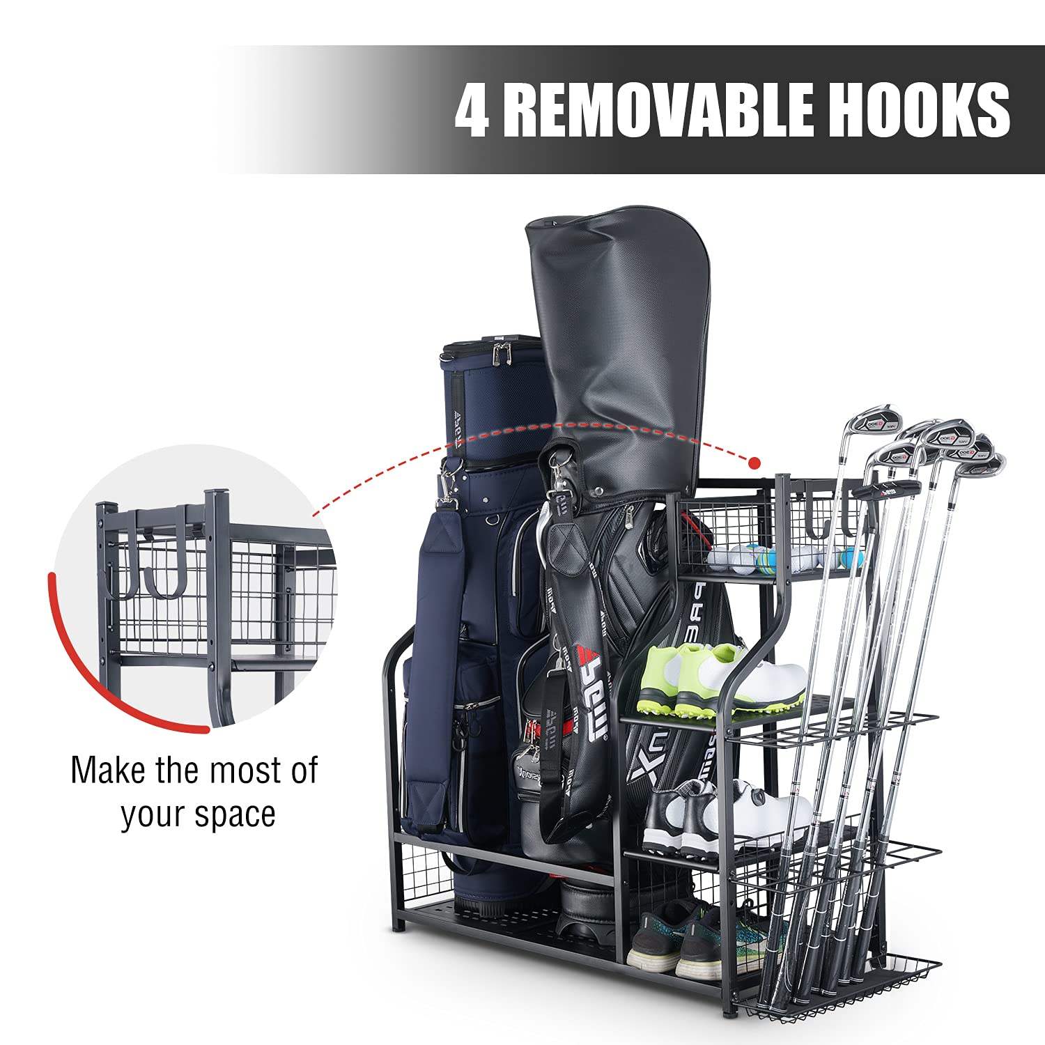 Mythinglogic Golf Storage Garage Organizer,Golf Bag Storage Stand and