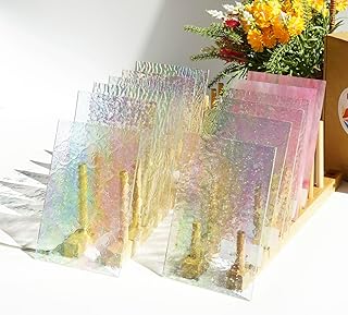 Lanyani 12 Sheets Iridescent Clear Textured Stained Glass Sheets for Crafts, 4x6 inch Cathedral Art Glass Packs for Mosaic Work
