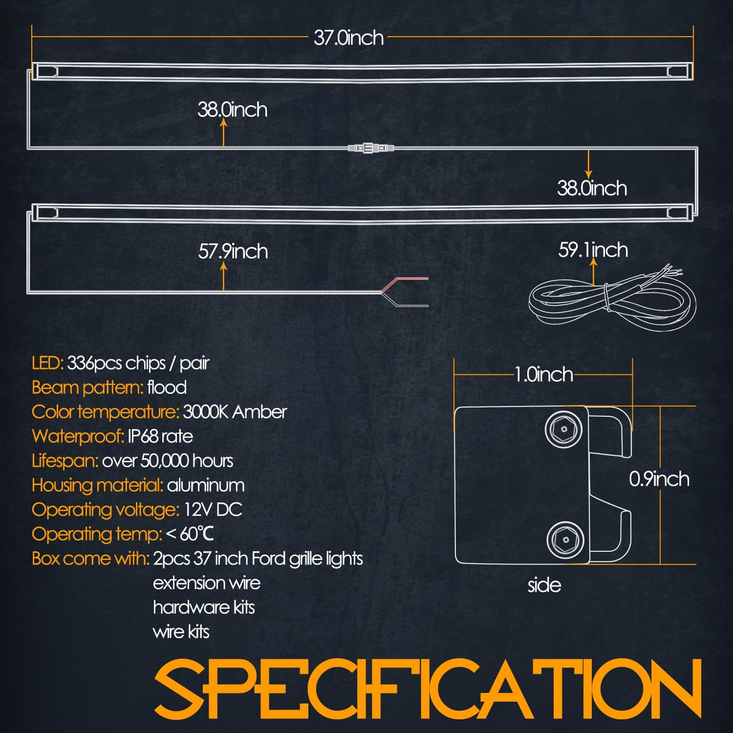 LED Grille Lights for Ford Amber, Nirider 2PCS 37Inch LED Grill Light Bar Kit Amber DRL Grille Accent Light Curved Front Grill Lights for 2017-2022 Ford Super Duty F250 F350 Truck