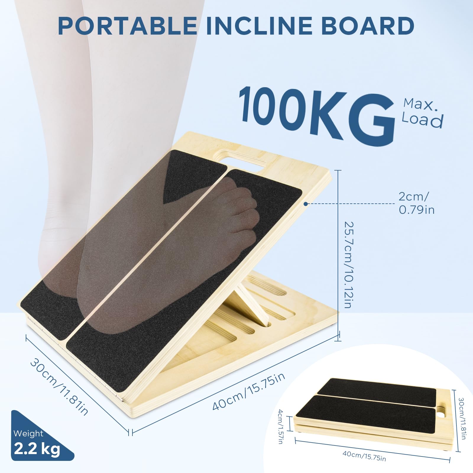 Wadendehner Schrägbrett aus Holz, rutschfestes Slant Board mit 5 Stufen, max. 100 kg, mit Tragegriff, Balance Board für Waden- und Muskeldehnen