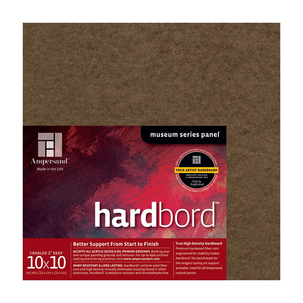 Ampersand Art Supply Hardboard Wood Painting Panel: Museum Series Hardbord, 10" x 10", 2 Inch Cradled Profile