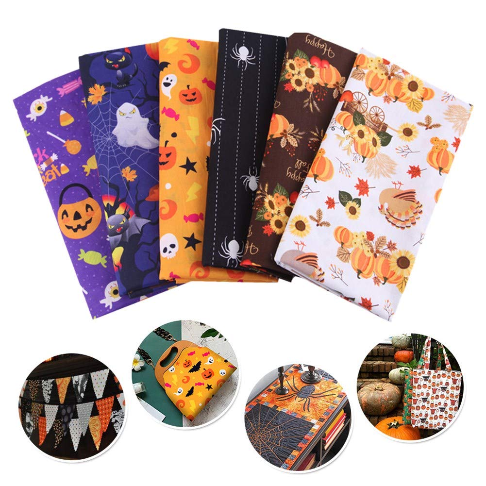 Kipetto Yellow 12Pcs Halloween Cotton Fabric Craft Bundle Patchwork For Halloween Quilting Sewing Diy Scrapbook Craft Fabric Supplies, 9.8" X 9.8"