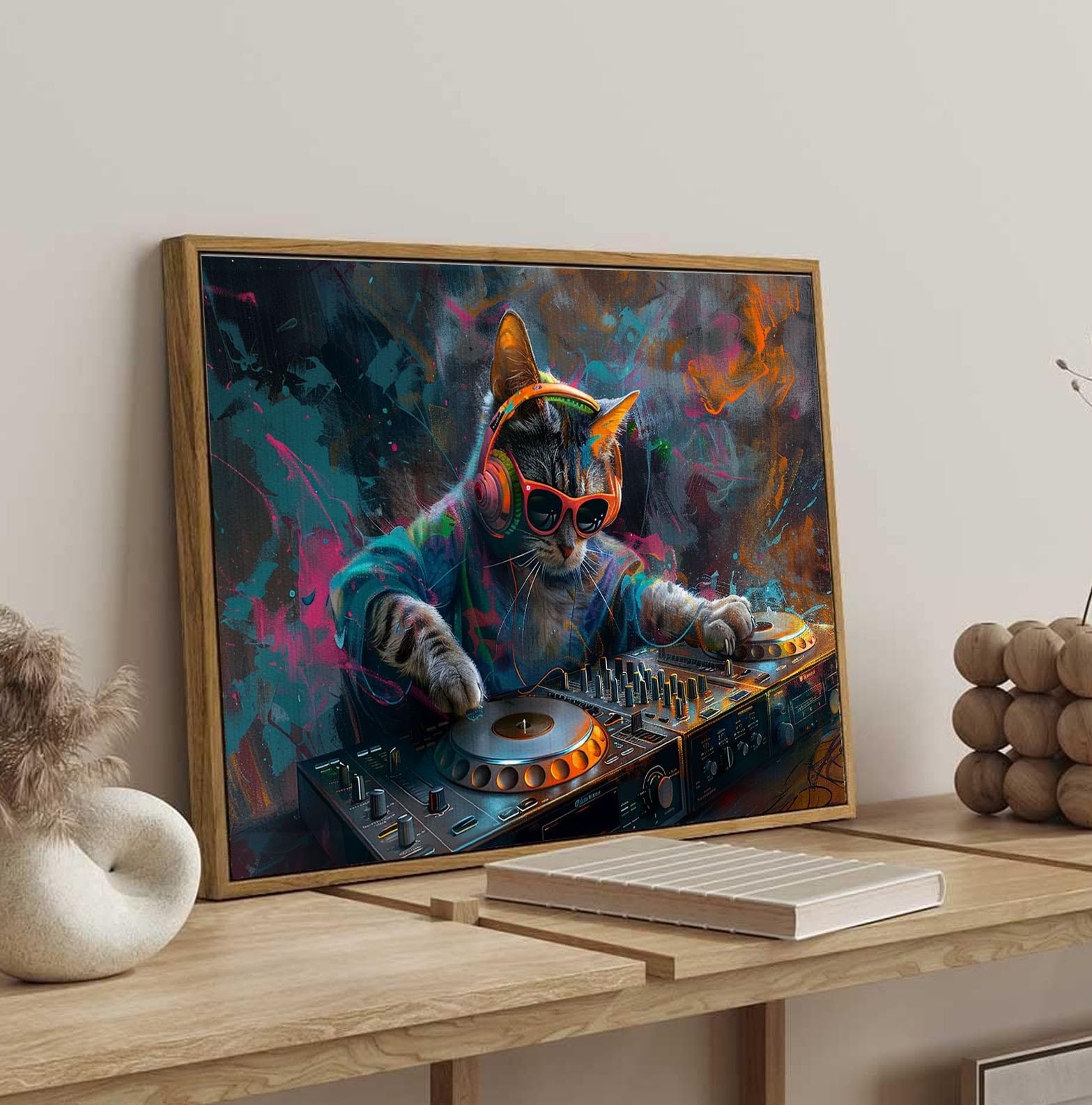 Amazon.com: DINHVBIEN9322 Canvas Print Wall Art- Cat Play DJ in