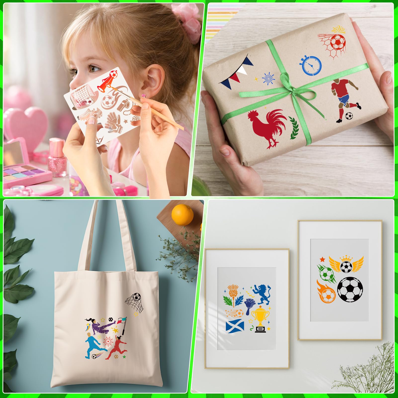 DPKOW 16 x Deportes Fútbol Plantillas para Dibujo, Futbol Deportes Plantillas para Pintar Fútbol Álbumes de Recortes en Madera/Lienzo/Pared/Cara/Papel/Hogar/Suelo, Mundial Eurocopa Manualidades - 5