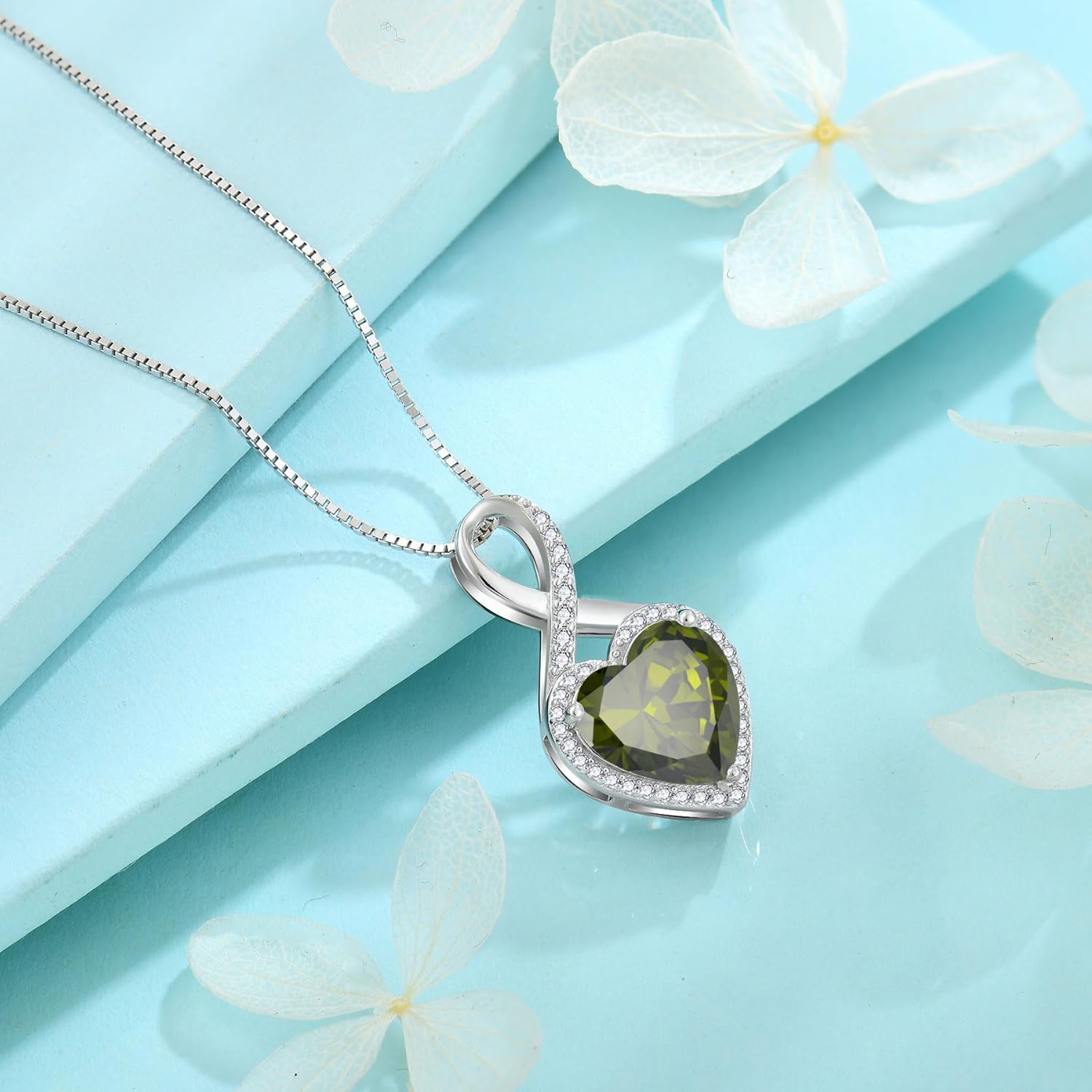 FJ Infinity Necklaces for Women 925 Sterling Silver Heart Birthstone Pendant Necklace Anniversary Birthday Jewelry - Image 4