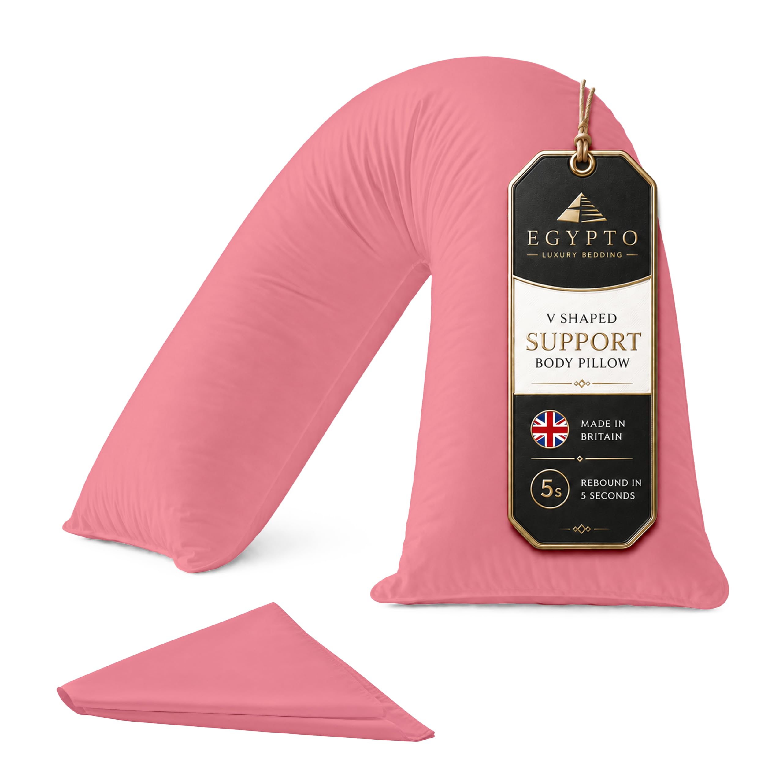 EGYPTO Orthopaedic V Pillow with Pillowcase | Anti-Allergy V Shaped Pillows for Neck & Back | Ideal for Pregnancy, Nursing & Recovery Triangle Pillow (Baby Pink)