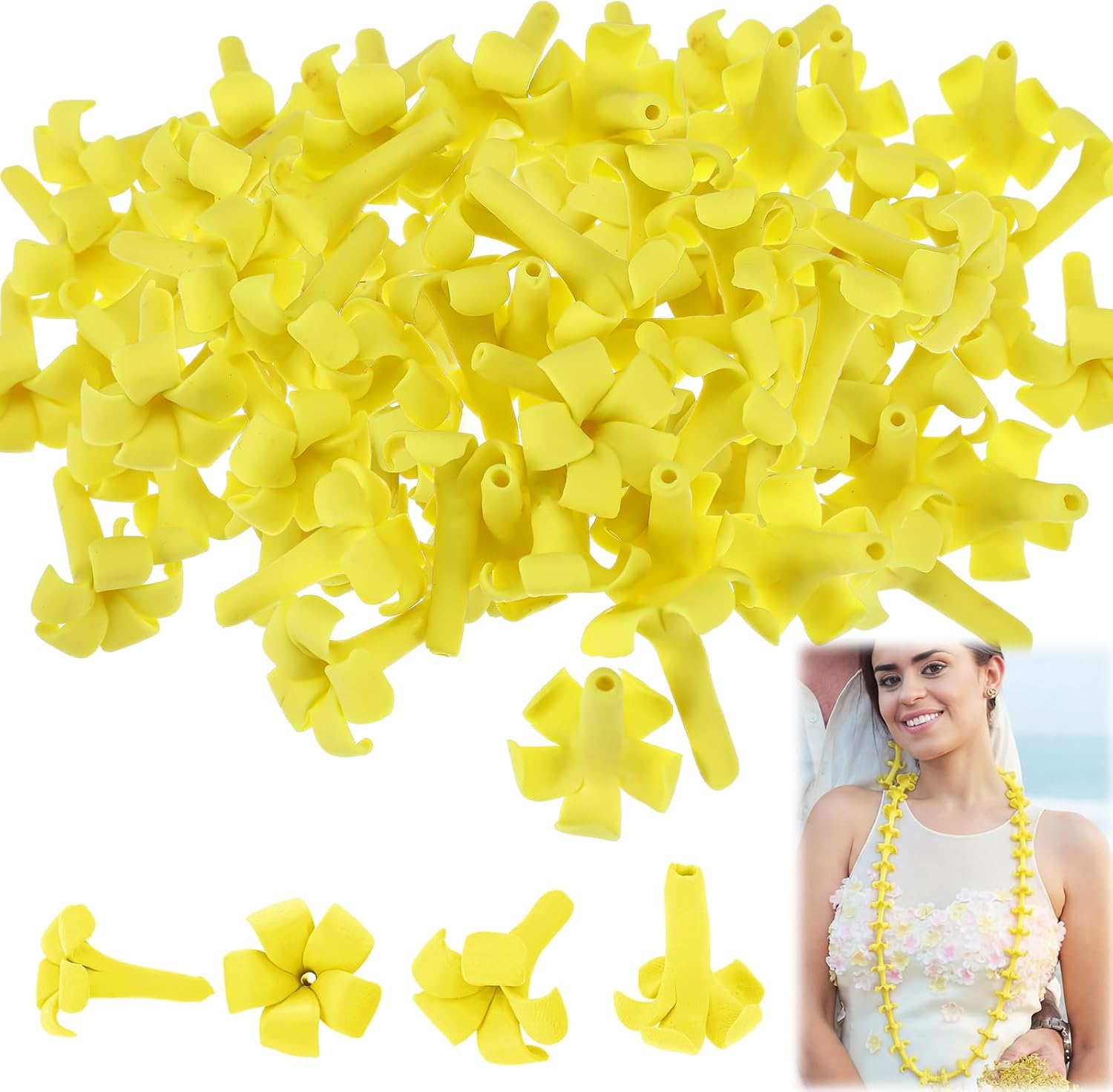 Jutom 50 Pcs Puakenikeni Clay Flowers Beads 20mm Handmade Pikake Clay Bead with Pre-drilled Holes Hawaiian Pikake Flower Beads for Earrings Necklaces Jewelry Making DIY Craft Supplies(Yellow)