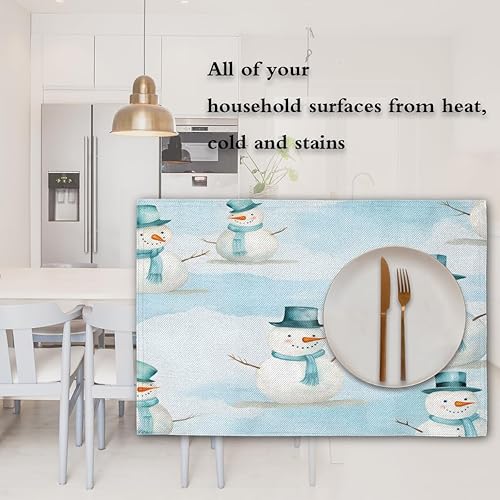 Miniatura 7 de Juego de 4 manteles individuales decorativos con diseño de muñeco de nieve de Navidad, lavables, impermeables, para decoración de mesa de comedor,
