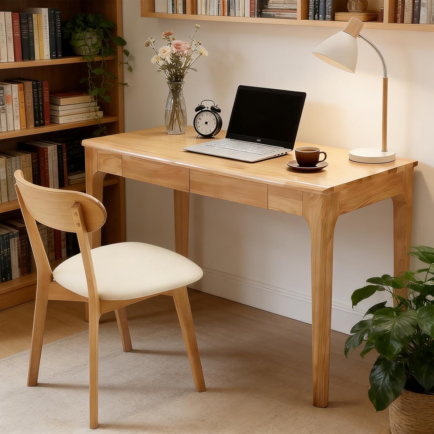 Wooden Desk with Drawers, Small Wood Computer Desk for Small Spaces, Gaming Study Home Office Desks for Work, Student PC Desk for Bedroom(Natural,100cm)