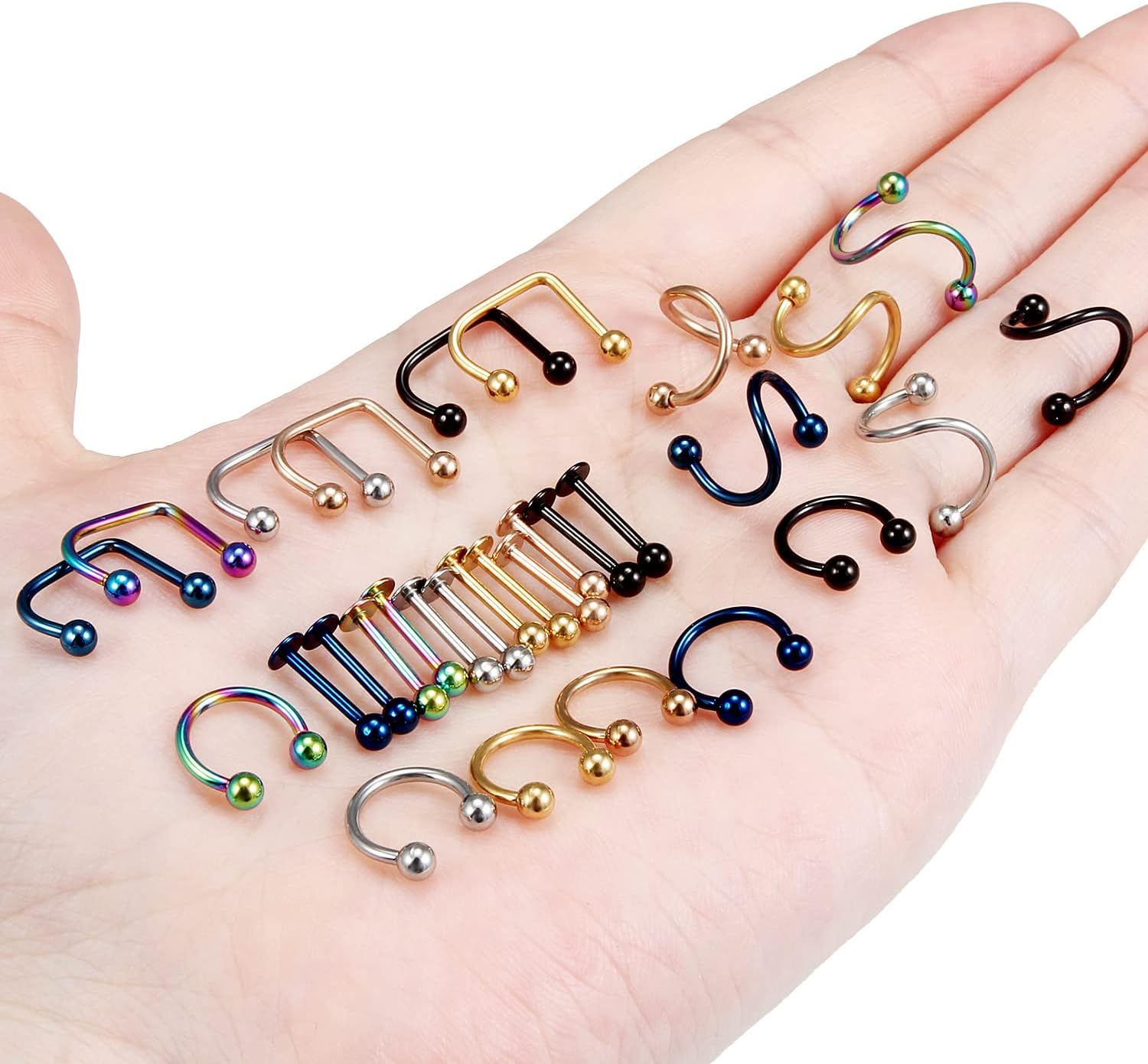 30Pcs Assorted Design 16g Lip Rings Studs Medusa Piercing Jewelry Surgical Steel Monroe Labret Studs Tragus Earrings Hoop Horseshoe Septum Ring Twist Helix Daith Cartilage Piercings - Image 3