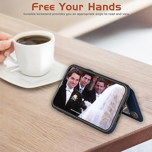 Miniatura 3 de LOHASIC Funda tipo cartera para iPhone 15 Pro, funda para teléfono con 5 tarjeteros para hombres y mujeres, ranura de crédito de piel sintética de