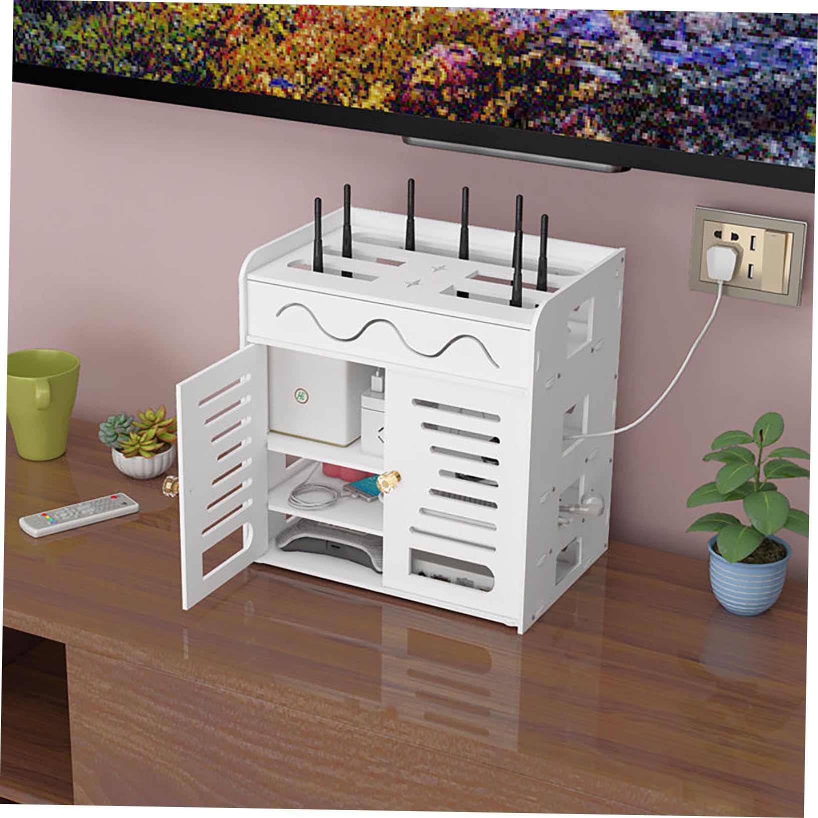 Scatola Organizer per Router a 4 Livelli in Pvc Bianco