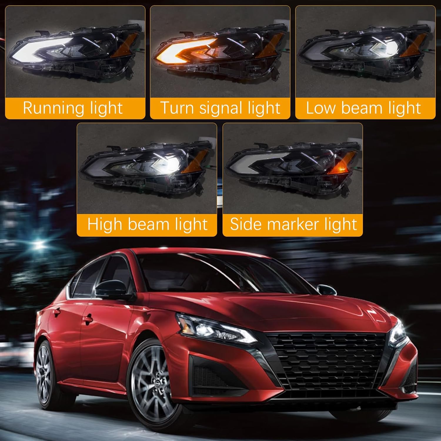Full LED Headlight Assembly with DRL & Projector - Factory Style Replacement for Nissan Altima (For Nissan Altima 2023-2024, Right Passenger Side)