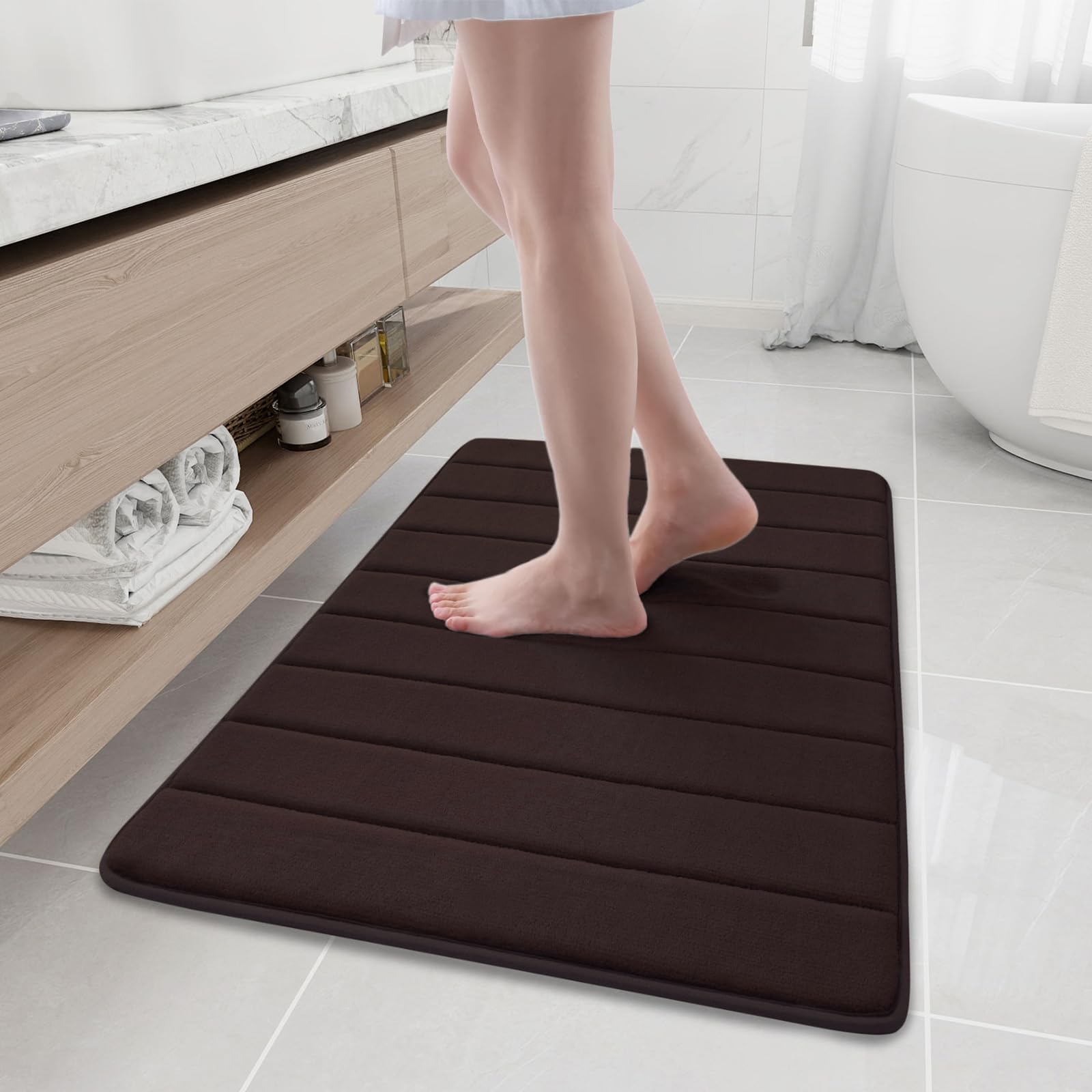 Homaxy Memory Foam Komfortabel Dick Badezimmerteppich, 60 x 90 cm, Braun | Saugfähige, Weich, Rutschfest, Maschinenwaschbar, Waschbar, Für Badezimmer, Badteppich, Badvorleger, Badematte