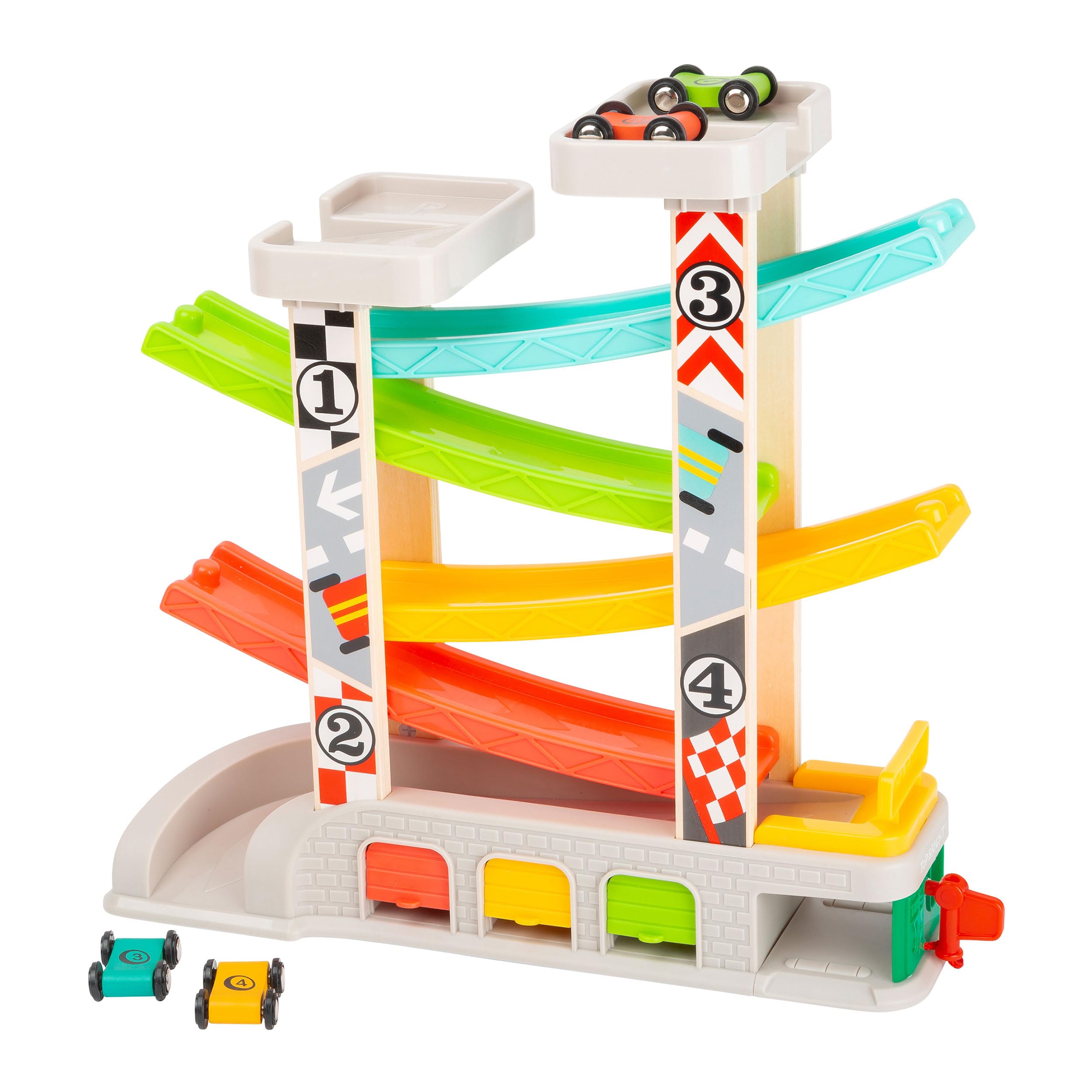 Small Foot 11361 Pista con parcheggio e Garage, Set da Gioco con 4 Piani, Quattro Auto ed Un distributore di Benzina, da 3 Anni.