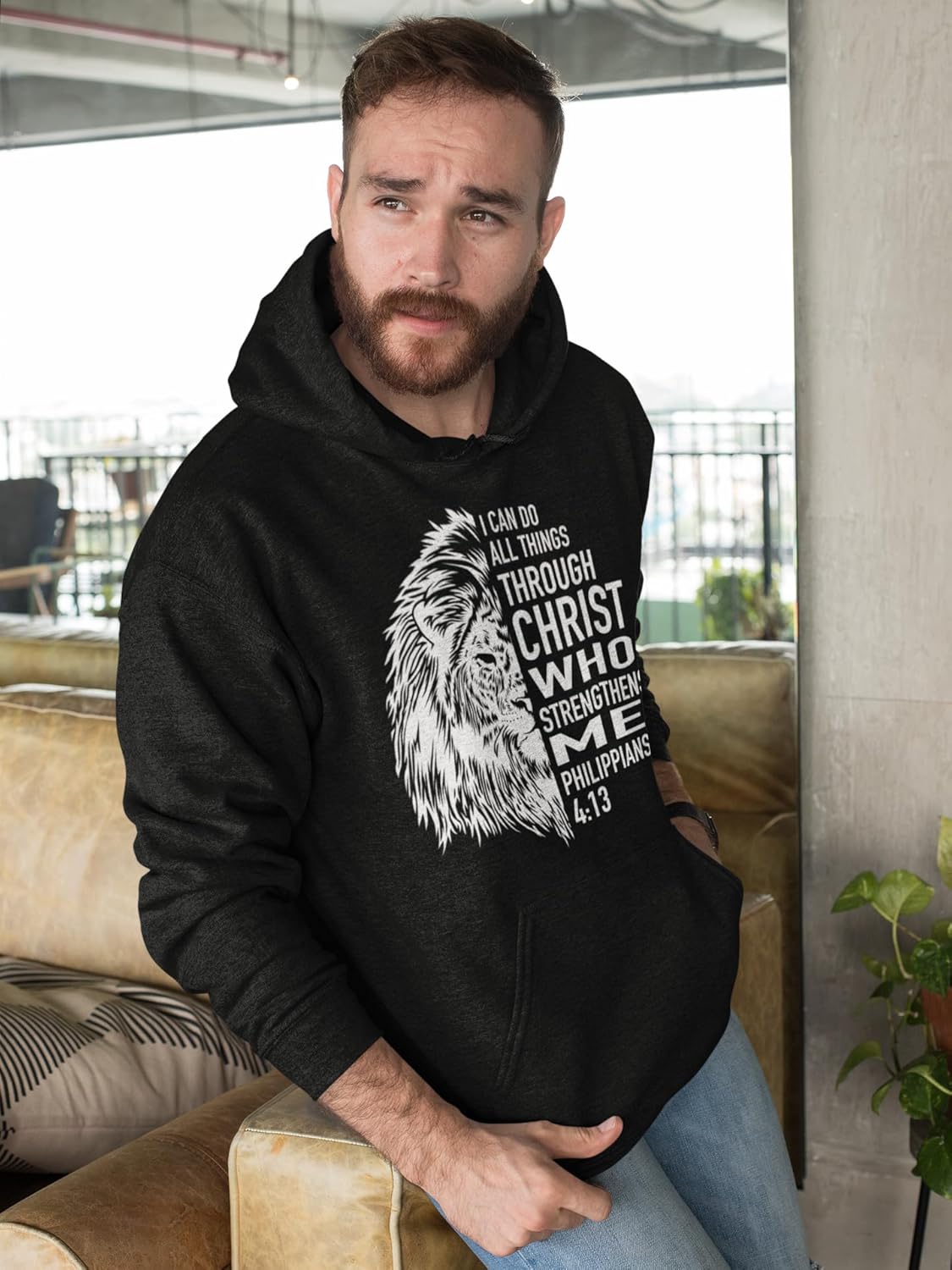 shop4ever Philippians 4:13 Lion Verse I Can Do All Things Through Christ Hoodie Sweatshirts - Image 2