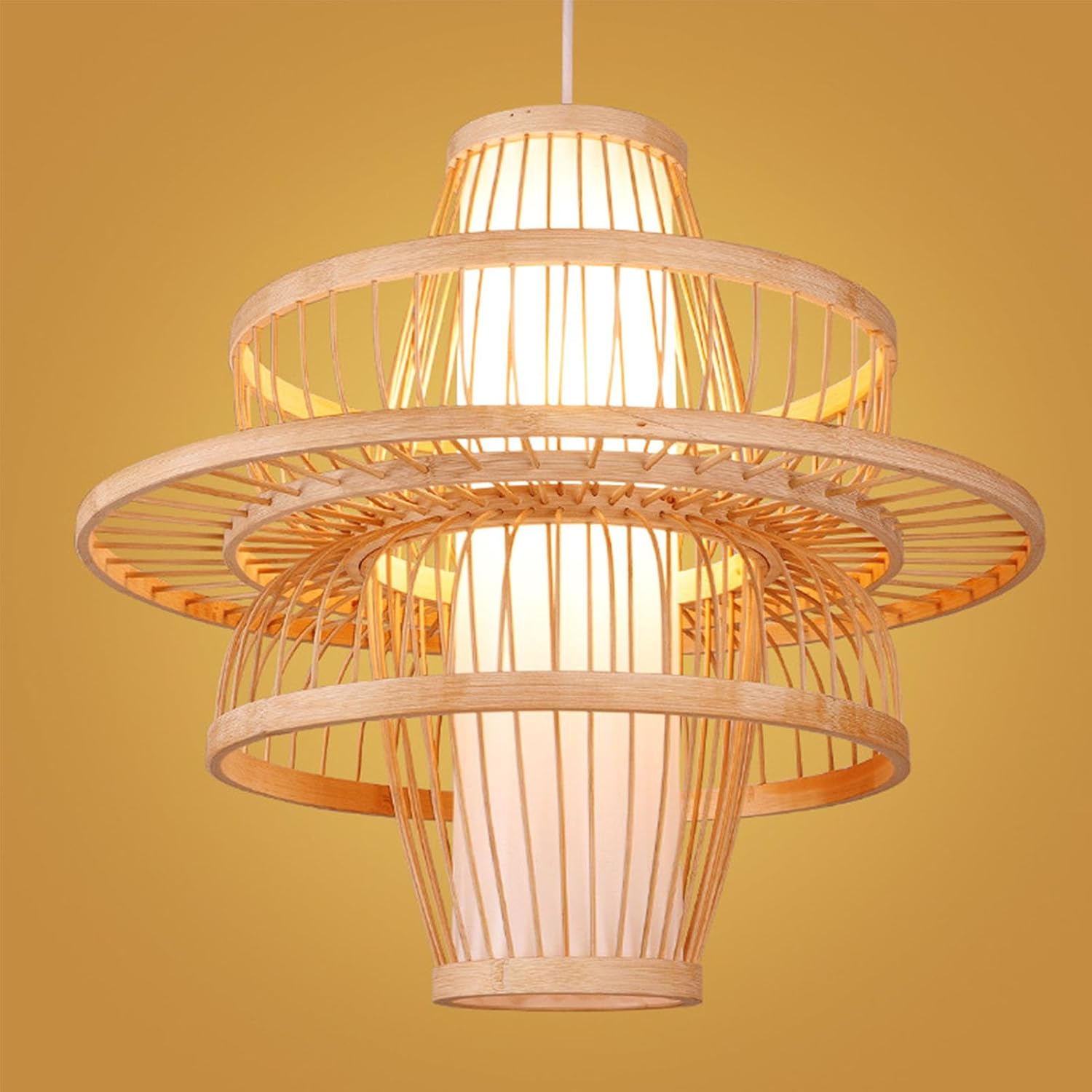 Horoper Bamboo Pendant Light, Pendant Light LED Hanging Lamp Home Decoration with Bamboo Lampshade 111‑240V for Ceiling Office