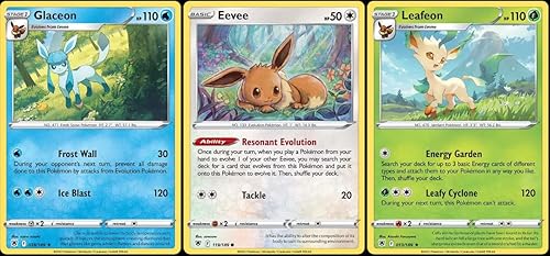 Leafeon 013189 y Glaceon 038189 - Resplandor astral - Lote de cartas de evolución de Pokémon raro - Eevee Eeveelution 3 cartas