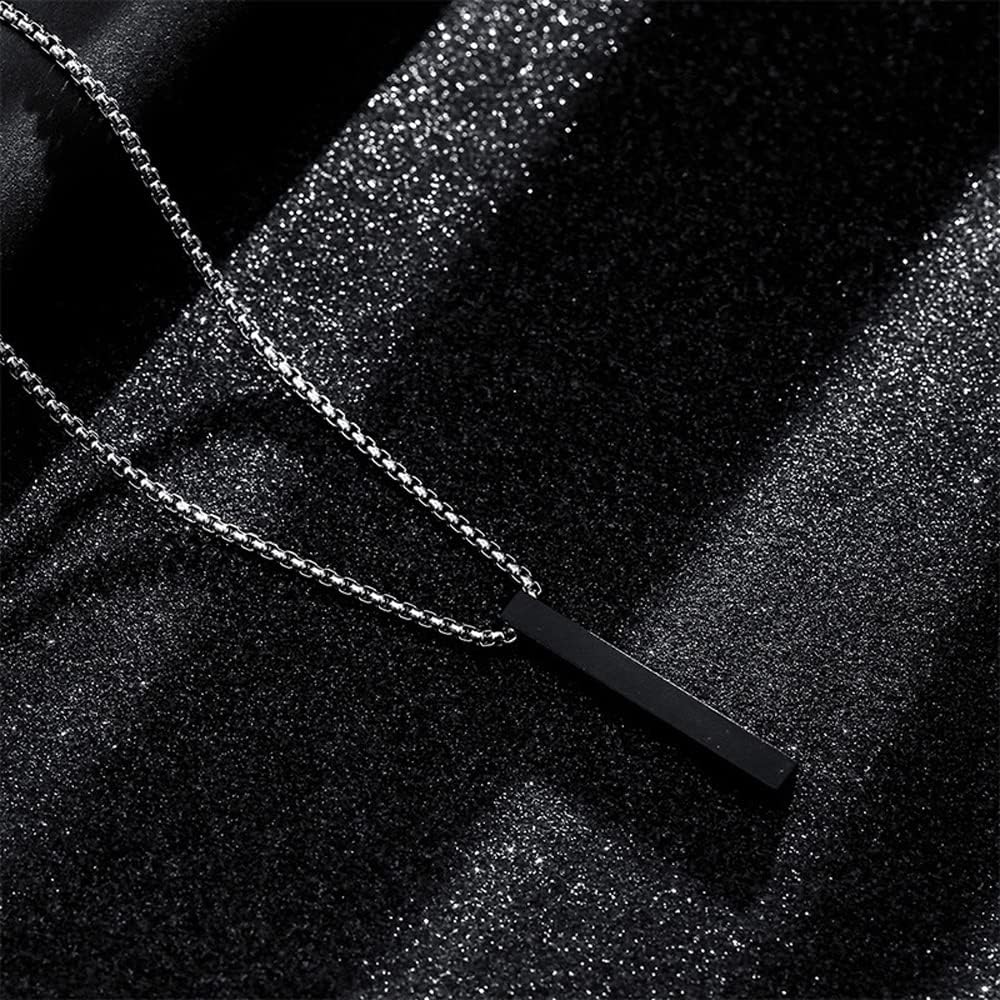 JKJF 2 Pcs Bar Pendant Necklace Vertical Cuboid Stick Pendant Chain NecklaceCool Stainless Steel Pendant Necklace Couple Necklace for Men and Women - Black Silver - Image 4