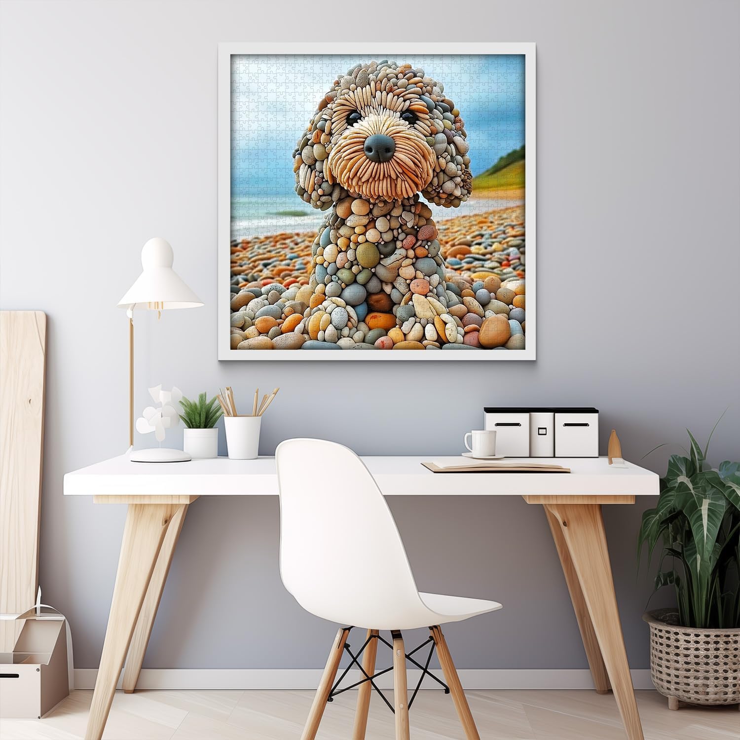 PICKFORU Funny Dog Jigsaw Puzzles 1000 Pieces for Adults, Summer Beach Guardian Dog Puzzle Cute, Interesting Seaside Stone Puppy Theme as Home Decor