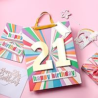Vista 6 de WRAPAHOLIC Bolsa de regalo de cumpleaños grande de 13 pulgadas con tarjeta y papel de seda - 21 cumpleaños