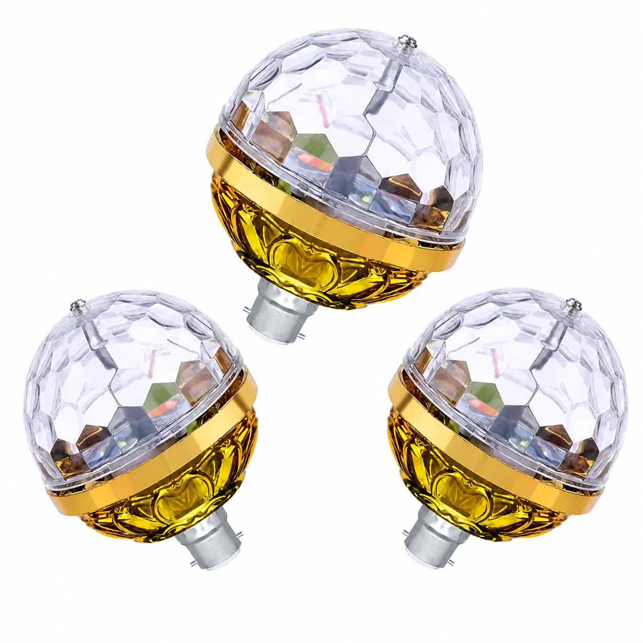 RGB Rotating Disco Ball Light B22 Bayonet Pack of 3 | Colour Changing LED, Easy B22 Fit, 8 x 9.5 cm Size, Party & Home Use, Energy Efficient-image-15
