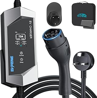 EV Charger Type 2 to UK 3Pin Plug 13A Adjustable | 2.8kW | 5m Portable Electric Vehicle Charger IP65| For Model 3/Y/ID.5/EX30/Zoe/e-208/Ioniq 5/Leaf 2025, for IEC 62196 BEVs & PHEVs, Sliver