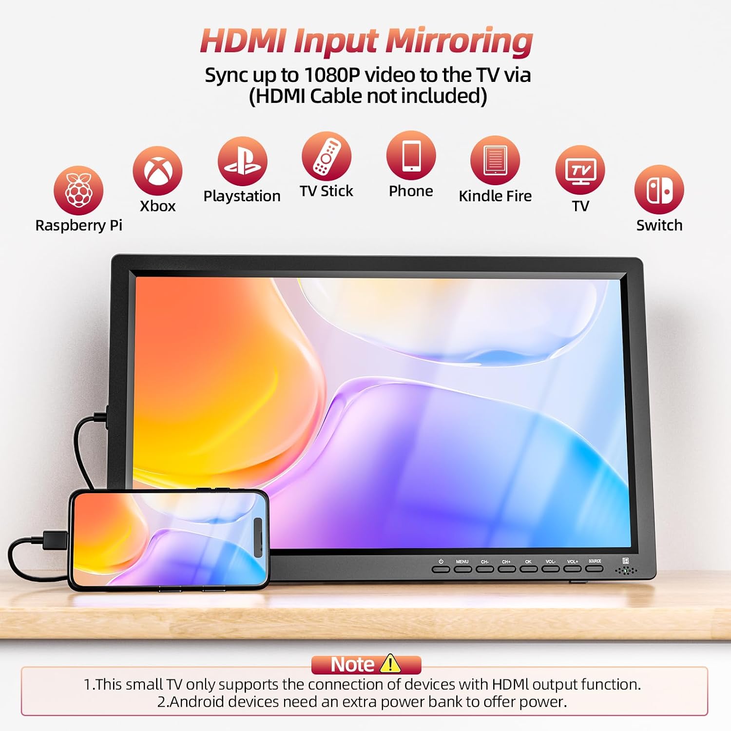Desobry 15.6-Inch Portable TV, Small TV with 1080P ATSC Tuner, 3000mAh